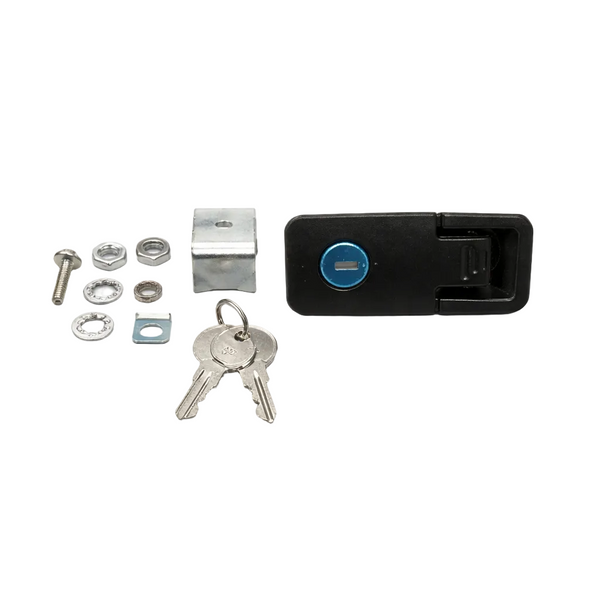 black latch with key and hardware