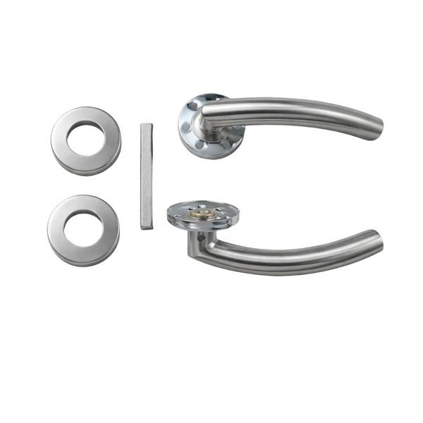 Metallic door handles on a white background