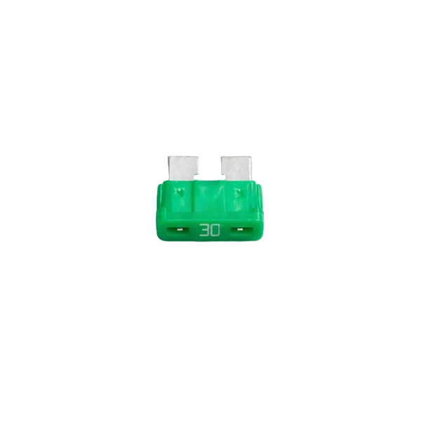 Green automotive fuse on a white background