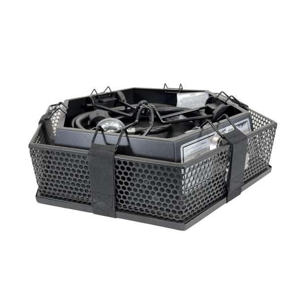 Black honeycomb car organizer with compartments on a white background