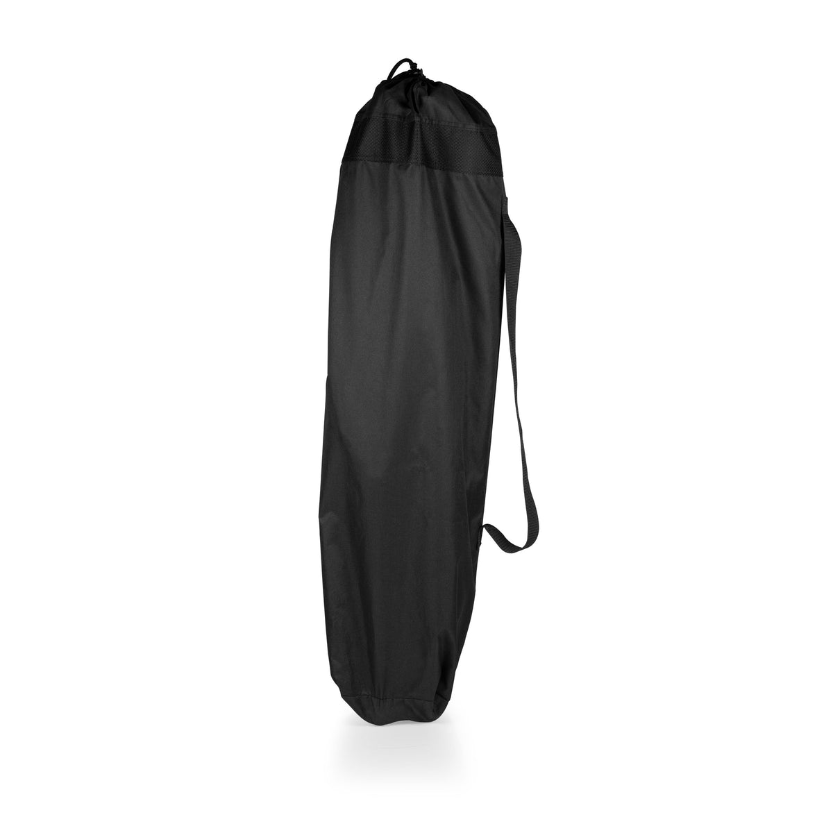 Carry your Airstream XL Heavy Duty Camp Chair with ease using this black drawstring bag, featuring a convenient shoulder strap and displayed upright against a white background—ideal for transporting your heavy duty camp or folding chair wherever you need to go.
