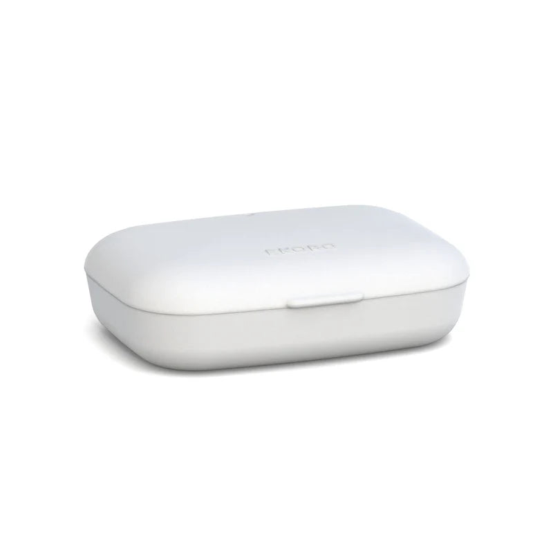A set of two closed, rectangular white Bamboo Travel Soap Boxes by Ekobo, each with rounded edges and a small front latch, displayed against a plain white background.