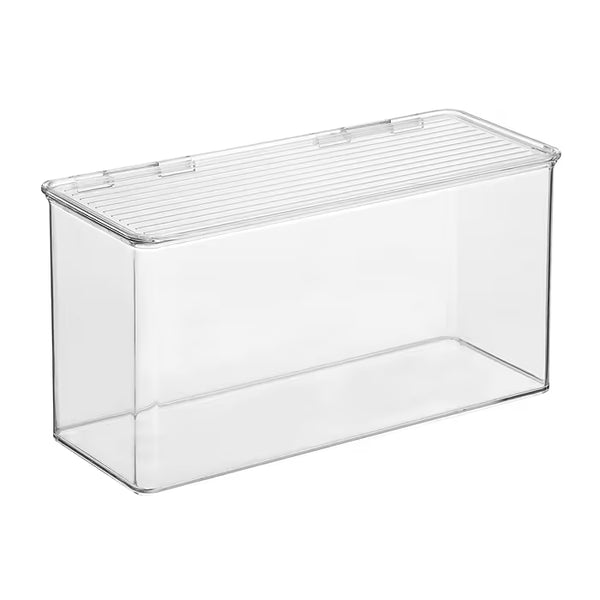 A clear plastic storage box with a slatted lid, shown on a plain white background.