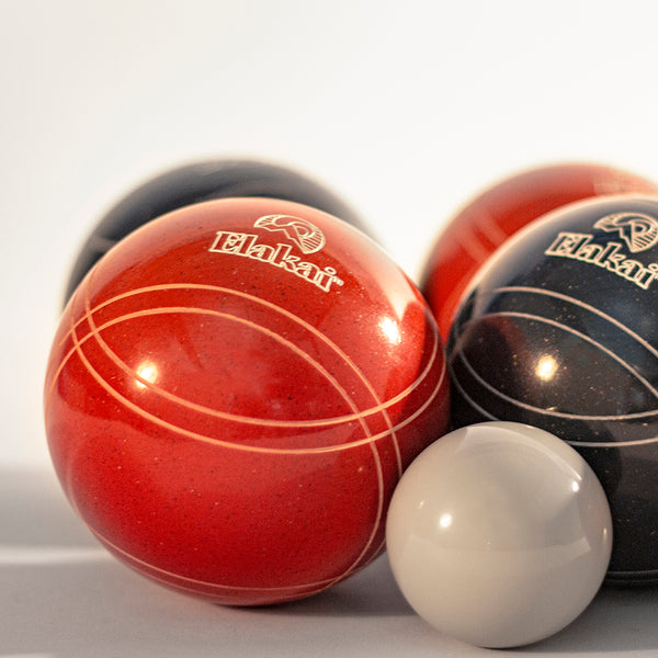 Red And Navy Elakai Bocce Balls Up Close View