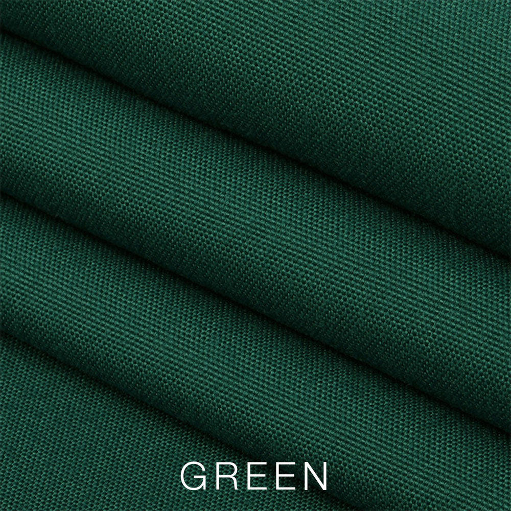 Close-up of four neatly folded green fabric layers with a woven texture, designed for use as an Airstream Travel Trailer Padded Solar Window Guard Protector. The word GREEN appears in bold white capital letters at the bottom of the image, making it an ideal accessory to enhance your Airstream travel trailer décor. #color_Dark Green