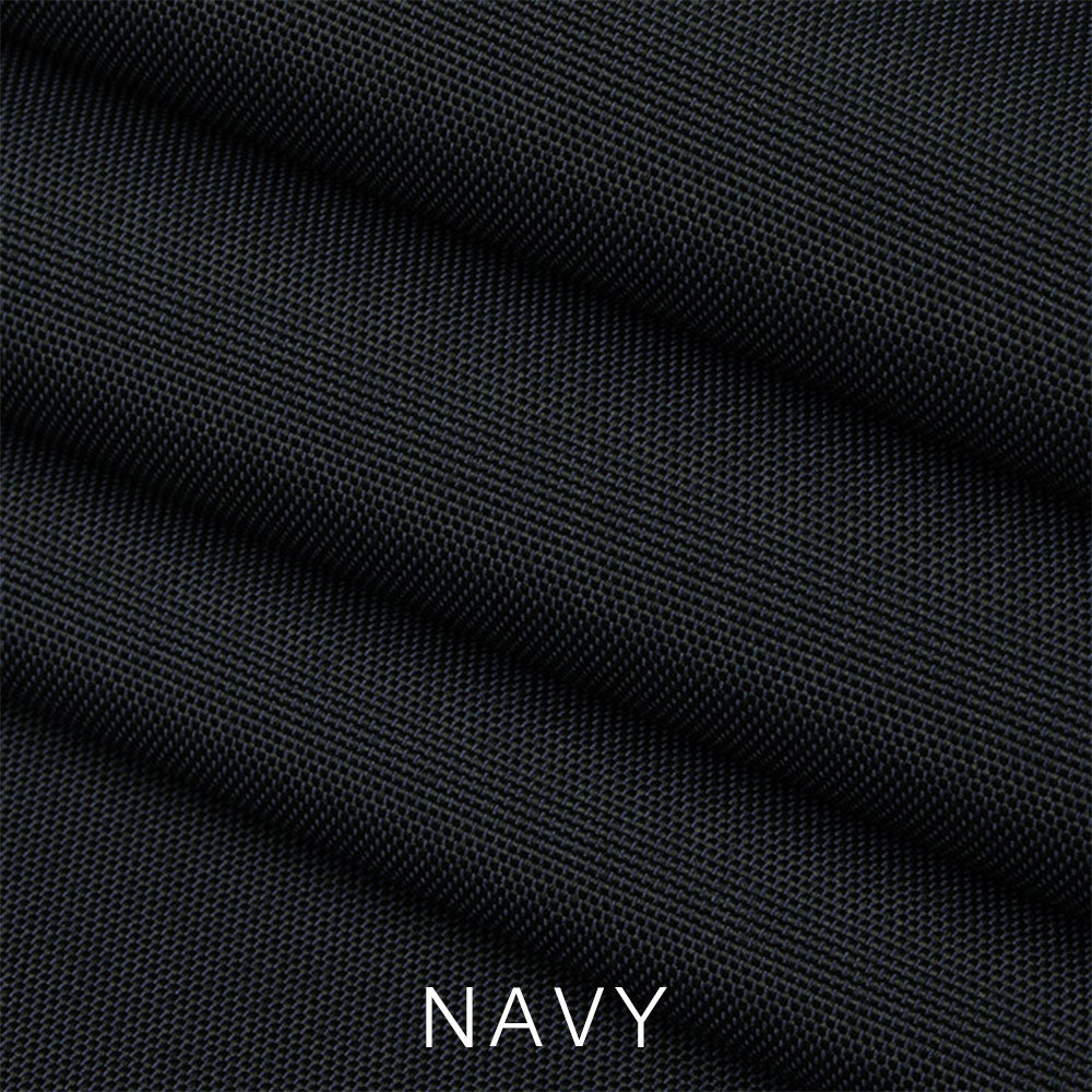 Close-up of navy blue textured fabric with diagonal folds, reminiscent of the Airstream Travel Trailer Padded Solar Window Guard Protector. The word NAVY is written at the bottom in white capital letters. #color_Navy