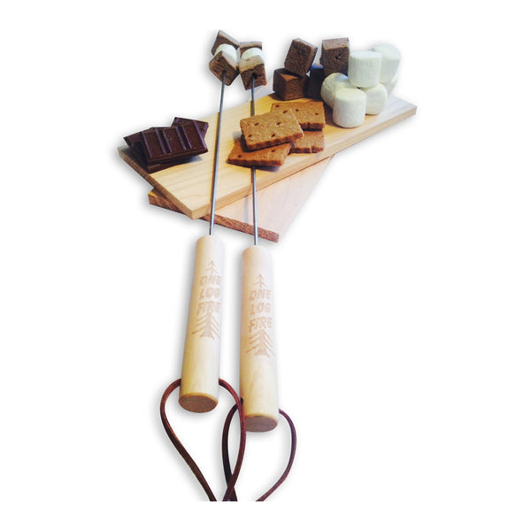 ONE LOG FIRE ROASTING STICKS WITH FOOD