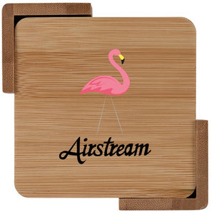 Flamingo Airstream Logo Bamboo Coaster Set