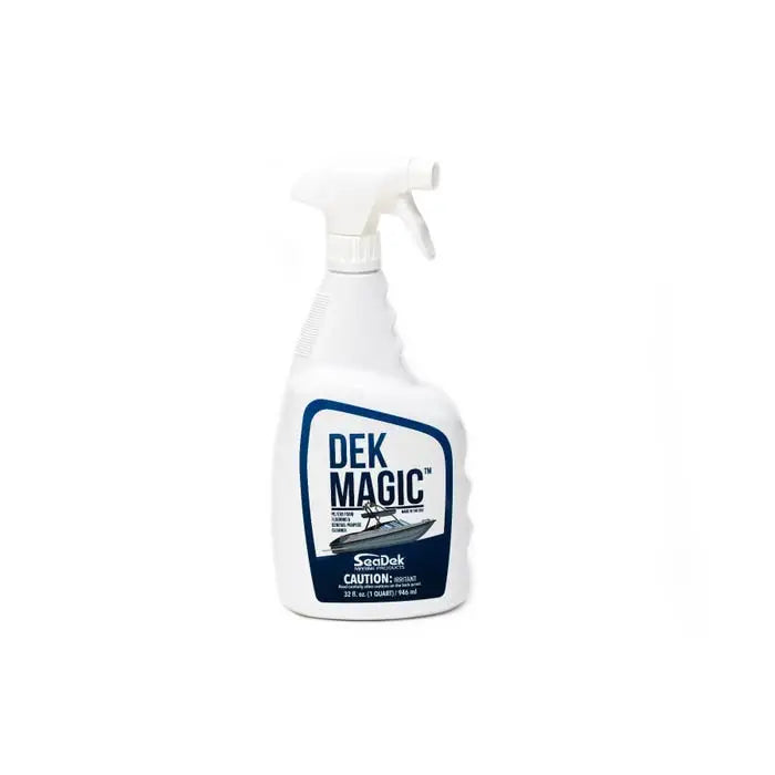 A white spray bottle labeled “Airstream Rock Guard Rock Wrap Cleaner” with blue text, designed as a foam surface cleaner for boat decks. The label also includes a caution notice and the SeaDek brand at the bottom, highlighting its effectiveness as a Rock Wrap cleaner.