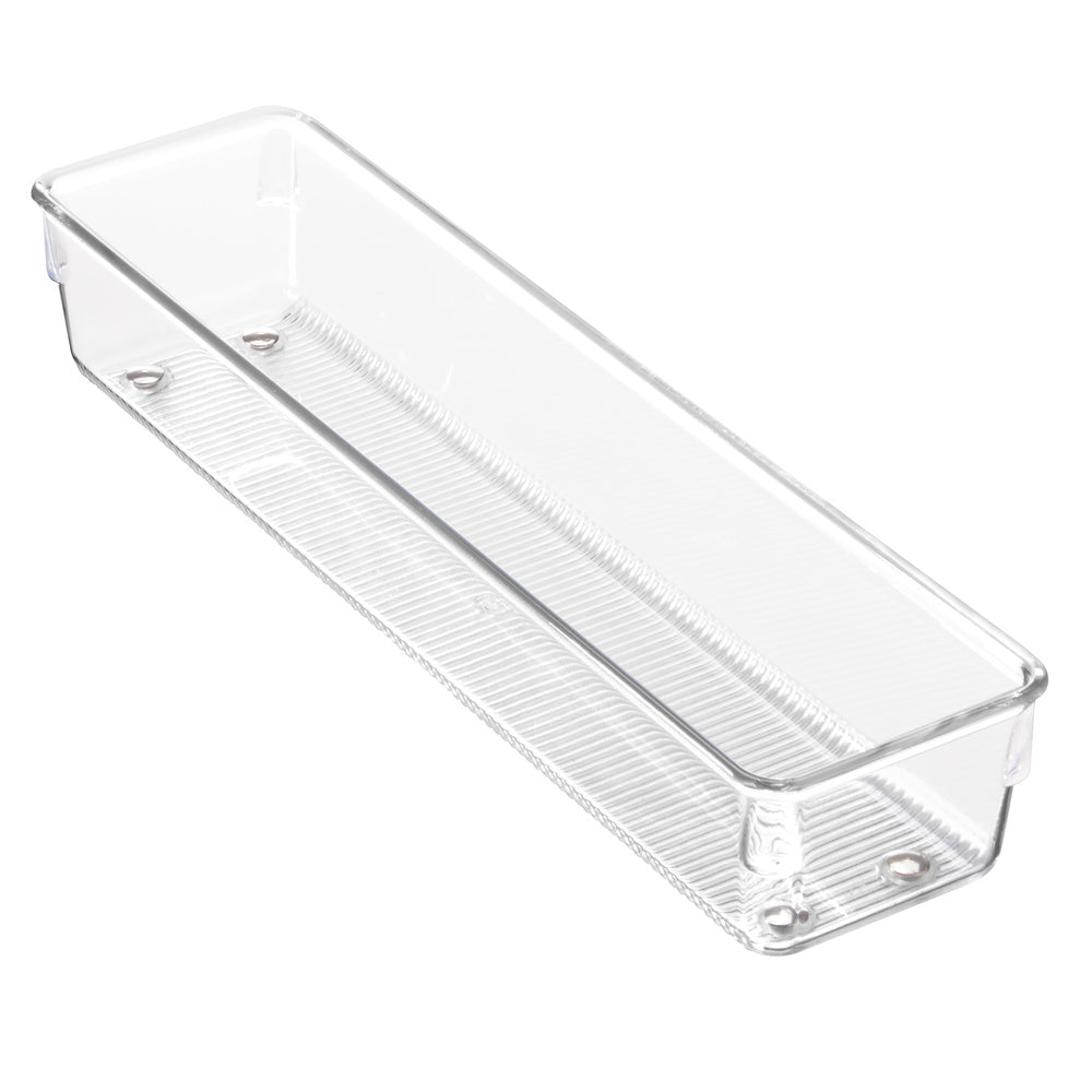 The Organizer 12 x 3 x 2 is a clear, rectangular plastic storage bin with rounded corners and a textured bottom, photographed on a white background—perfect as a slim organizer for your storage essentials.
