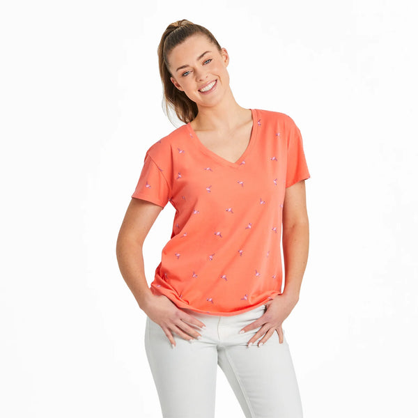 Flamingo Pattern Lite Crusher V-Neck T-Shirt by Life is Good®