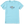 A light blue short-sleeve crewneck t-shirt featuring a small camping-themed graphic on the chest with a camper van, dog, and the text 'life is good!'.