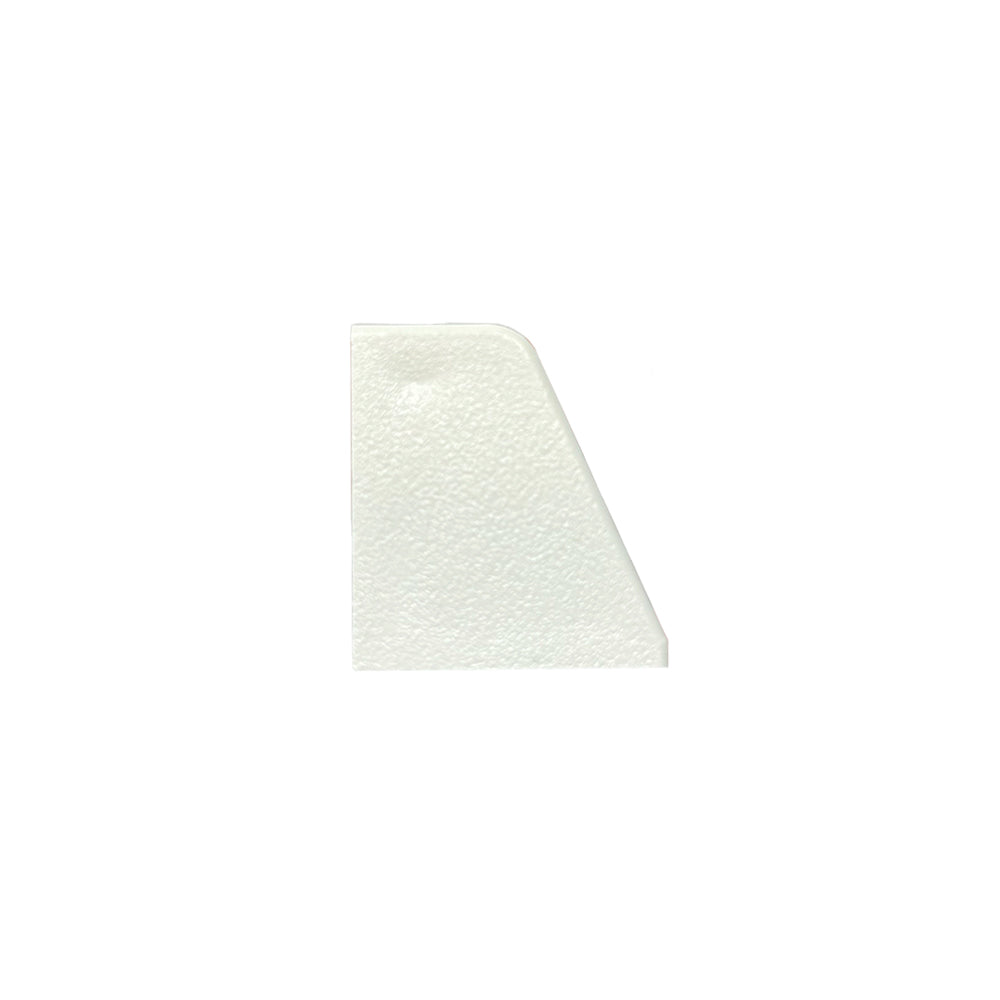 A small, flat, white adhesive patch with a slightly textured surface and one rounded corner, isolated on a plain white background—perfect as the Airstream Curtain Track End Cap (Part # 200784, 200785), designed to complement genuine Airstream parts and complete your Airstream curtain system.