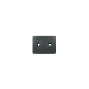 Black square metal bracket with two holes on a gray background
