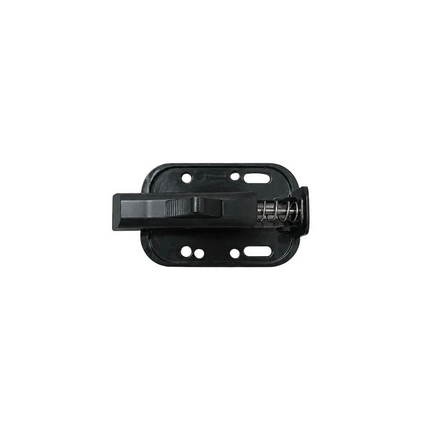 Black plastic clip on a light gray background