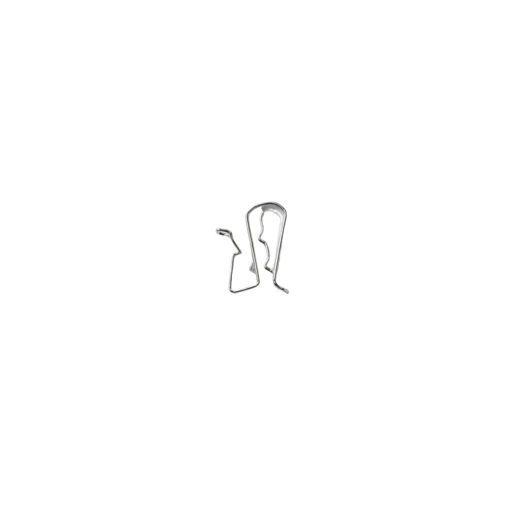 An Airstream Wire Clip for Solar Panels (Part #340305), featuring a single silver wire with an irregular, bent shape, is displayed on a white background.