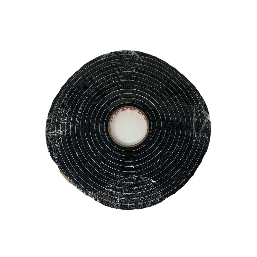 A roll of Airstream Foam Tape for Screen Door (Part #365013-01) is displayed from above, showcasing its concentric circular layers and white cardboard core on a white background—an essential accessory for sealing Airstream parts or maintaining your Airstream screen door.