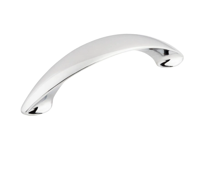 The Airstream New Haven Drawer Pull (Part #382522) is shown against a plain white background—this genuine Airstream hardware replacement features a shiny, curved chrome design that adds both style and durability to your cabinetry.
