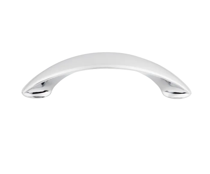 Chrome cabinet handle on a white background
