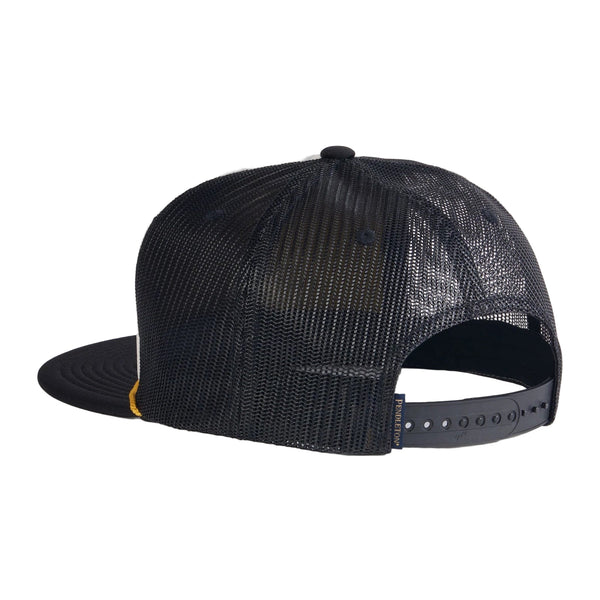 Black mesh cap on a light gray background