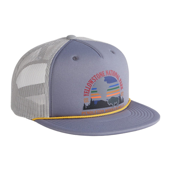 Gray cap with Yellowstone National Park design on a light gray background