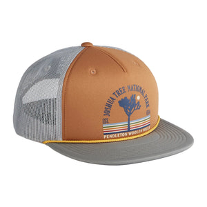 Trucker hat with 'Joshua Tree National Park' design on a light gray background