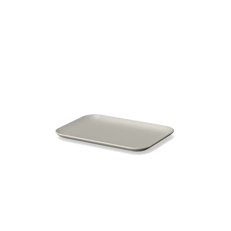 A set of two small, rectangular platters from Ekobo, crafted from light gray bamboo eco-composite with gently raised, rounded edges, is displayed on a white background.