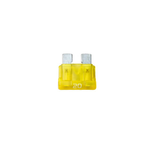 Yellow automotive fuse on a white background