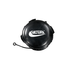 Black circular object with 'Valterra' logo on a white background
