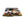 Model of a vintage camper with decorative elements on a white background