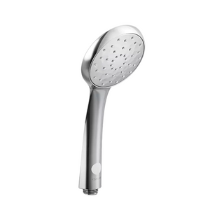 Chrome shower head on a white background