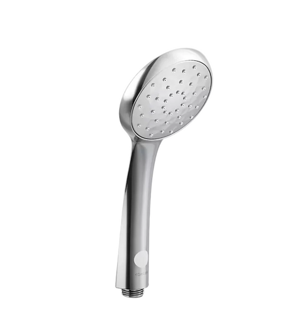 Chrome shower head on a white background