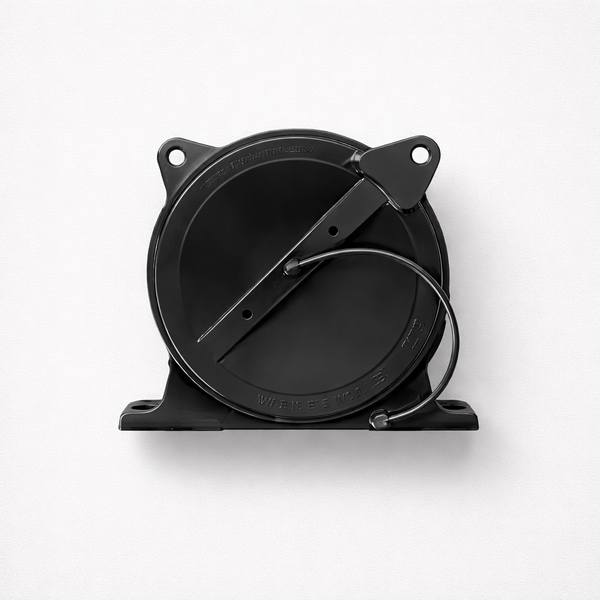 black sewer cap on white background
