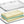 Clear plastic storage box with a slotted lid, shown on a white background with two stacks of sticky notes inside.