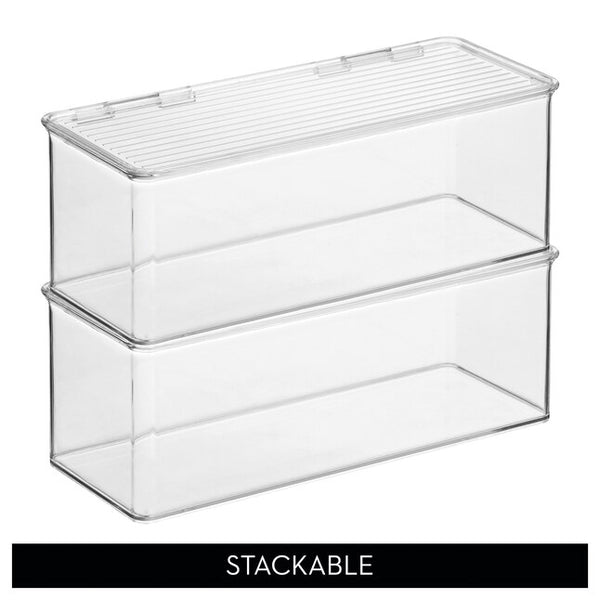 Two clear plastic drawer organizers stacked vertically, shown on a white background with a black label at the bottom reading 'STACKABLE'.