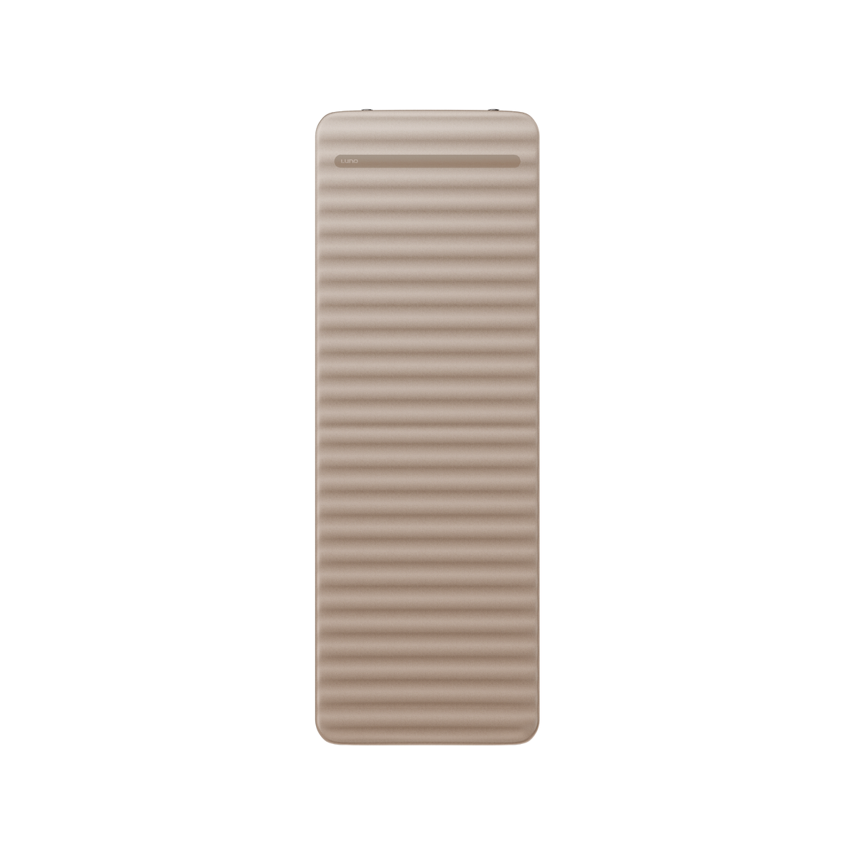 The Air + Foam Pro Camping Mattress by Luno is a beige, rectangular mattress featuring ribbed texture and rounded edges—designed for portable sleep systems and combining air and foam support—shown from above against a plain white background.