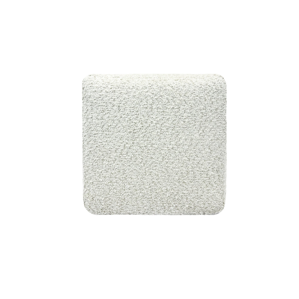 A light gray, textured, square foam sample with rounded corners—designed as a replacement cushion for an Airstream travel trailer—isolated on a white background.