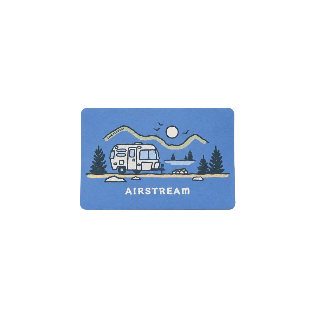 Rectangular sticker from Life is Good with Airstream camping scene