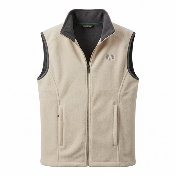 cream colored fleece vest with Airstream A on the left chest