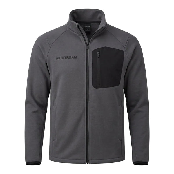 A dark gray full-zip fleece jacket with a stand-up collar, featuring a black chest pocket and the AIRSTREAM logo on the left chest, displayed on a clean white background.