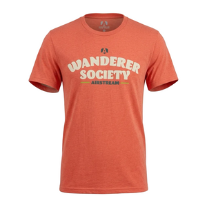 Orange heathered t-shirt with "Wander Society Airstream" across the chest. 