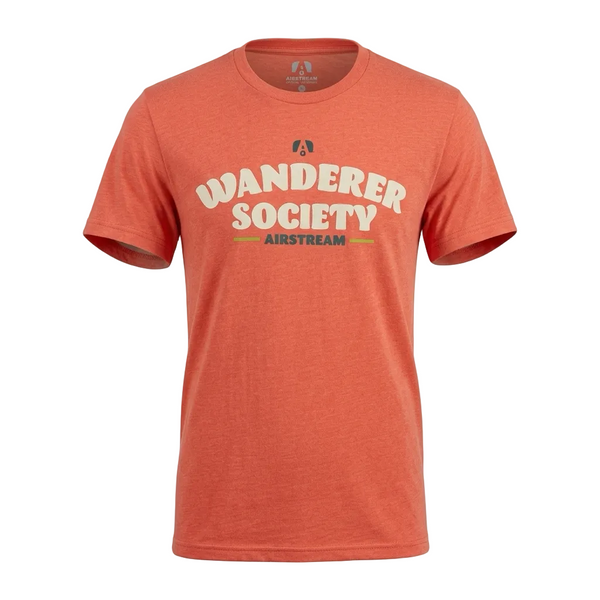 Orange heathered t-shirt with "Wander Society Airstream" across the chest. 