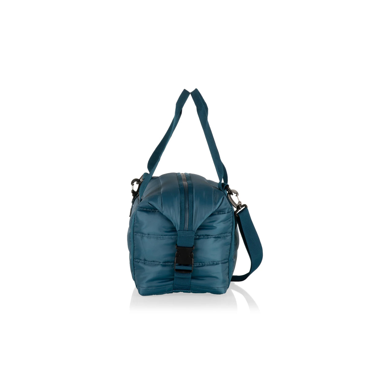 A teal, rectangular Airstream All-Day Insulated Cooler Bag with a top handle and adjustable shoulder strap is shown standing upright on a white background. The insulated bag features visible stitching and a front buckle detail.