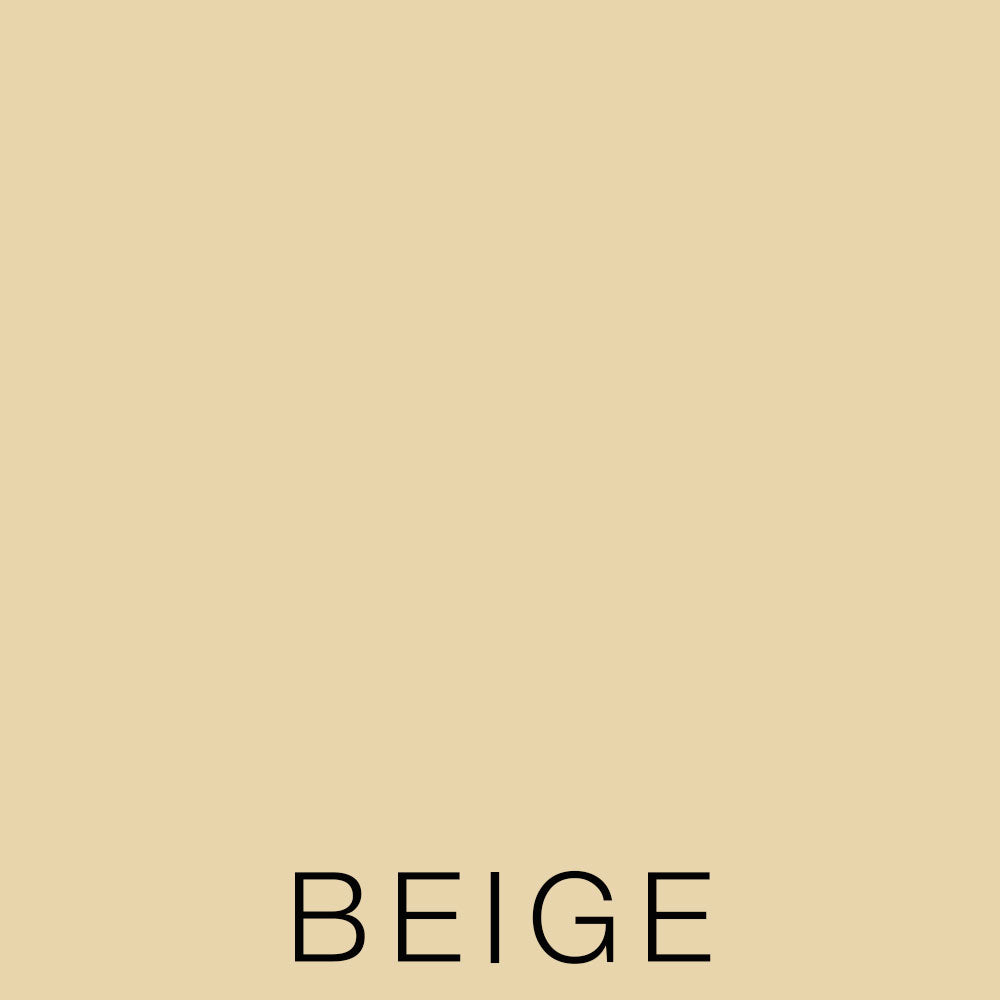 A plain beige square with the word BEIGE written in bold, black capital letters at the bottom center—evoking the understated elegance of custom-made bedding or luxurious Airstream Custom 300 Thread Count Sheets for Safari Travel Trailers.