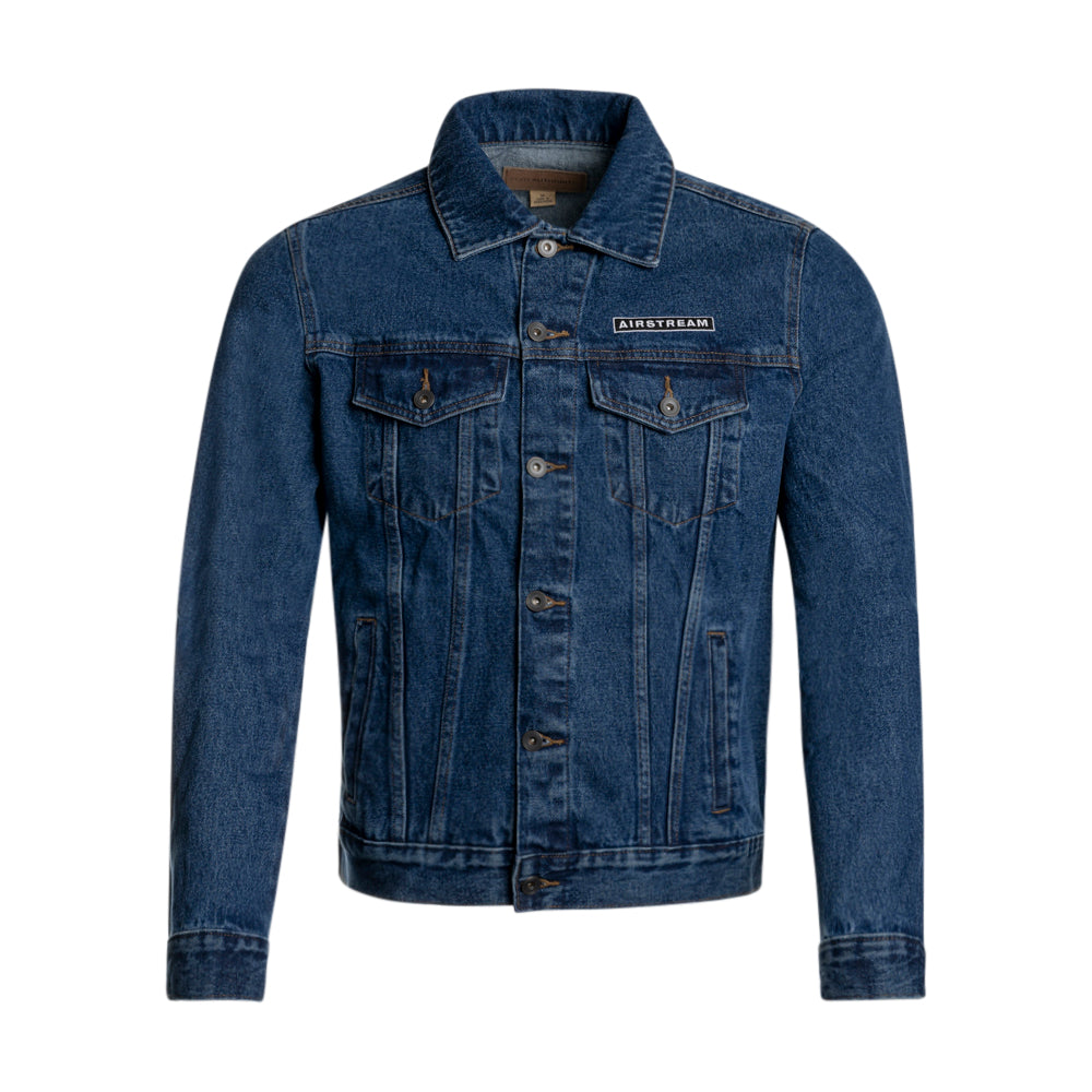 The Airstream Denim Jacket is crafted from durable blue denim and features a button closure, chest pockets, and an AIRSTREAM patch on the left chest—an ideal choice for your next adventure.