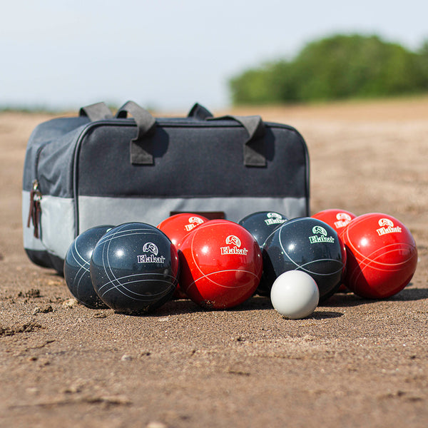 Red And Navy Elakai Bocce Balls With Carryng Case