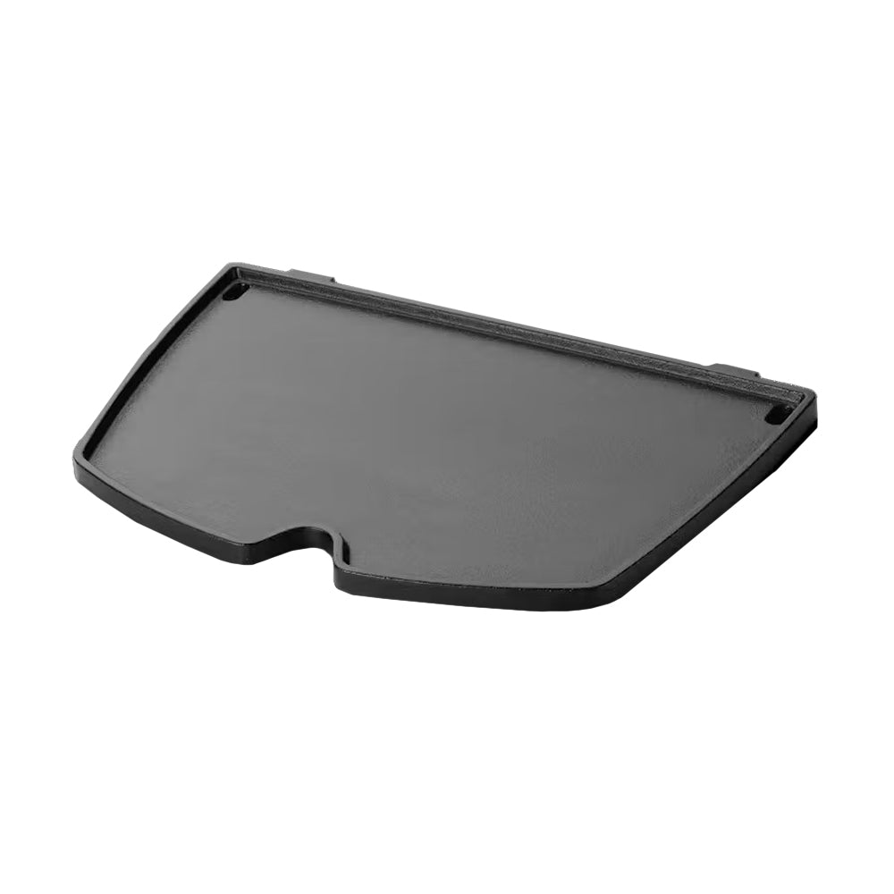 A black, rectangular plastic lid with a small notch in the center of one edge, compatible with the Griddle for Airstream Weber Q®1200 Gas Grill, photographed on a white background.