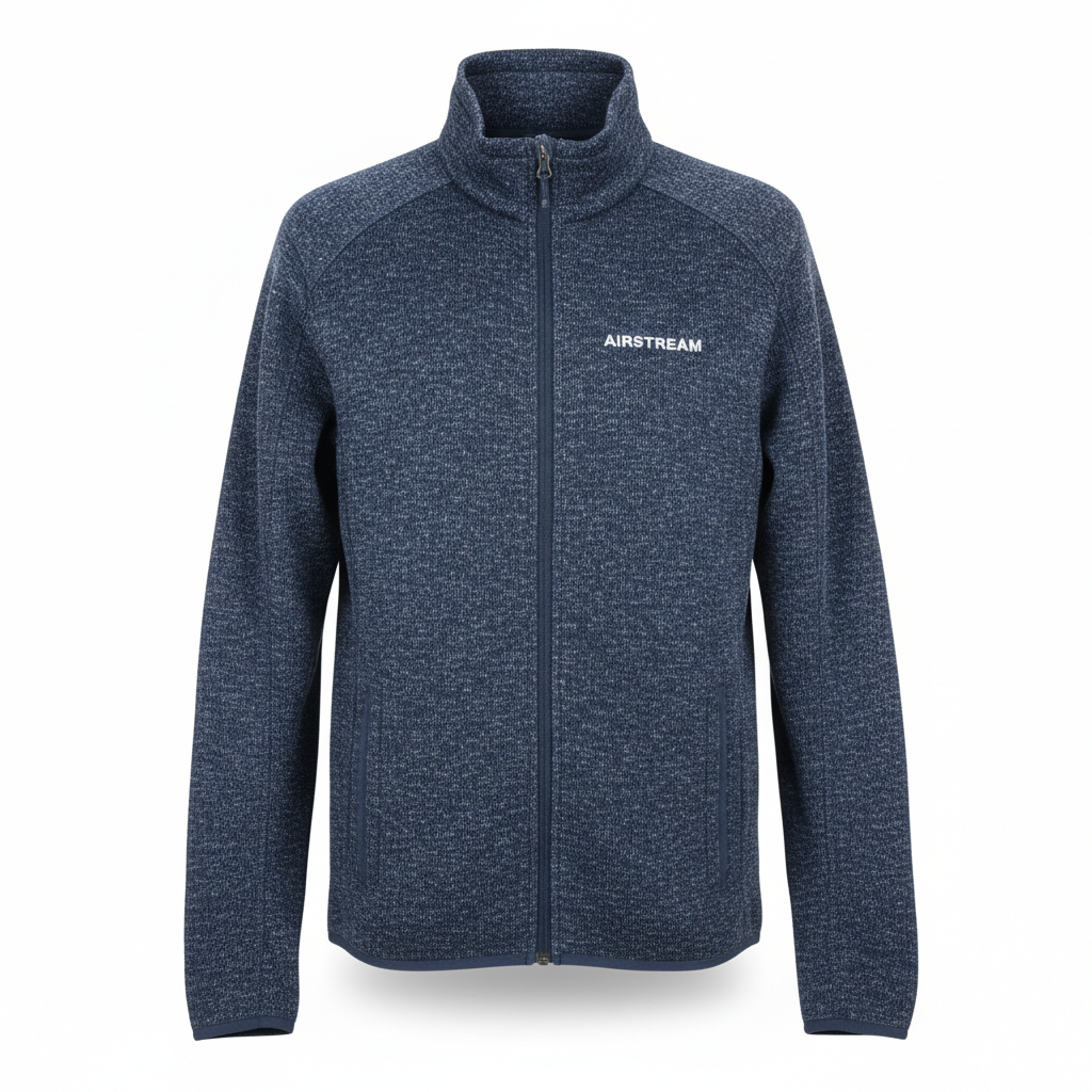 Blue jacket with 'Airstream' logo on a white background