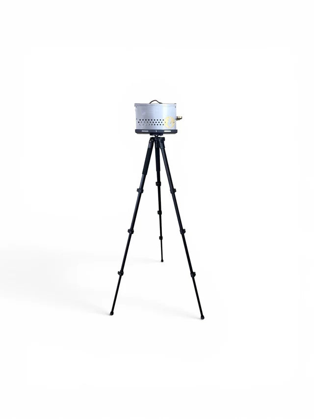 fire pit box on top of tripod legs