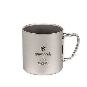 Snow Peak titanium coffee mug on a white background